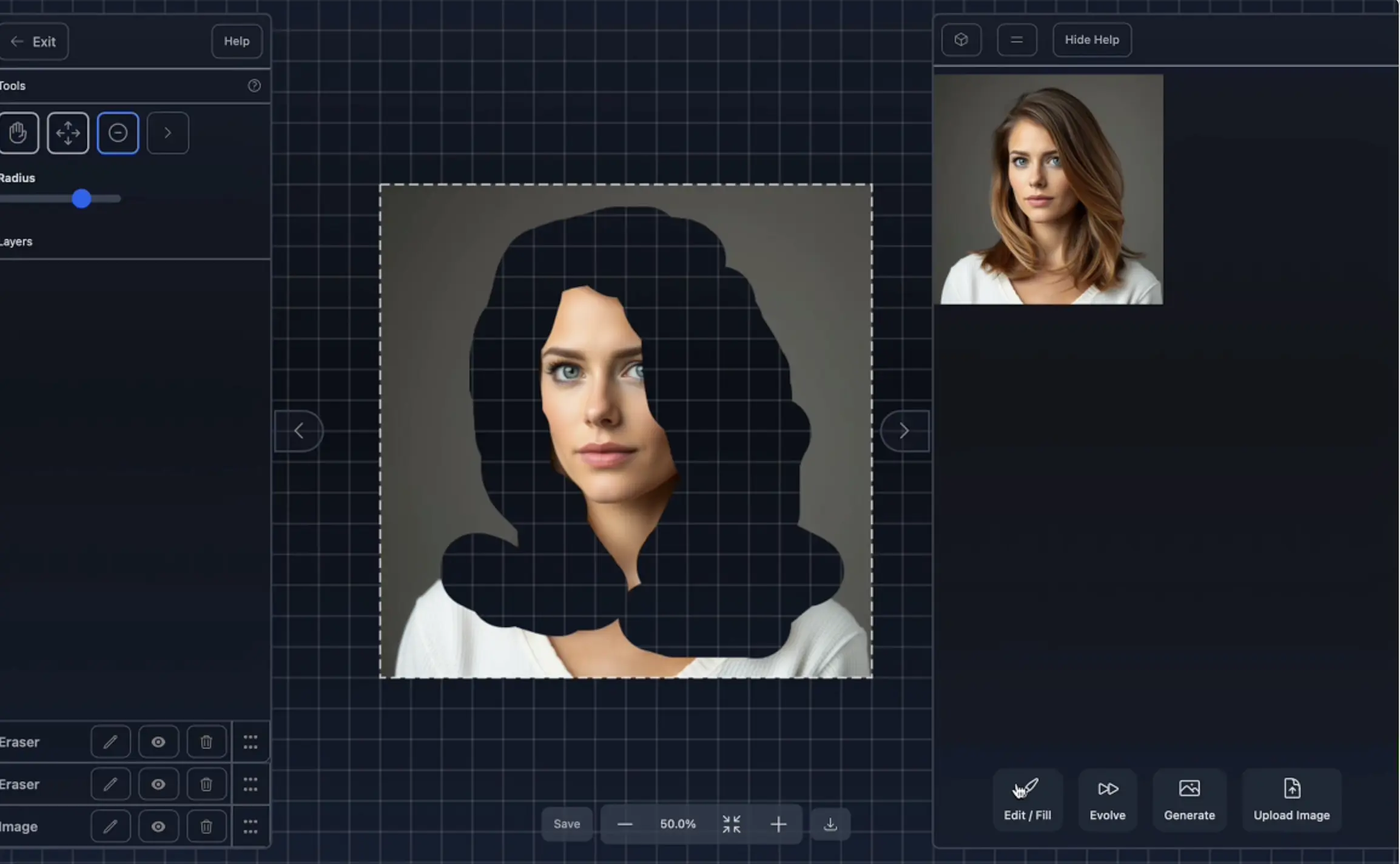 Using eraser tool to remove current hairstyle