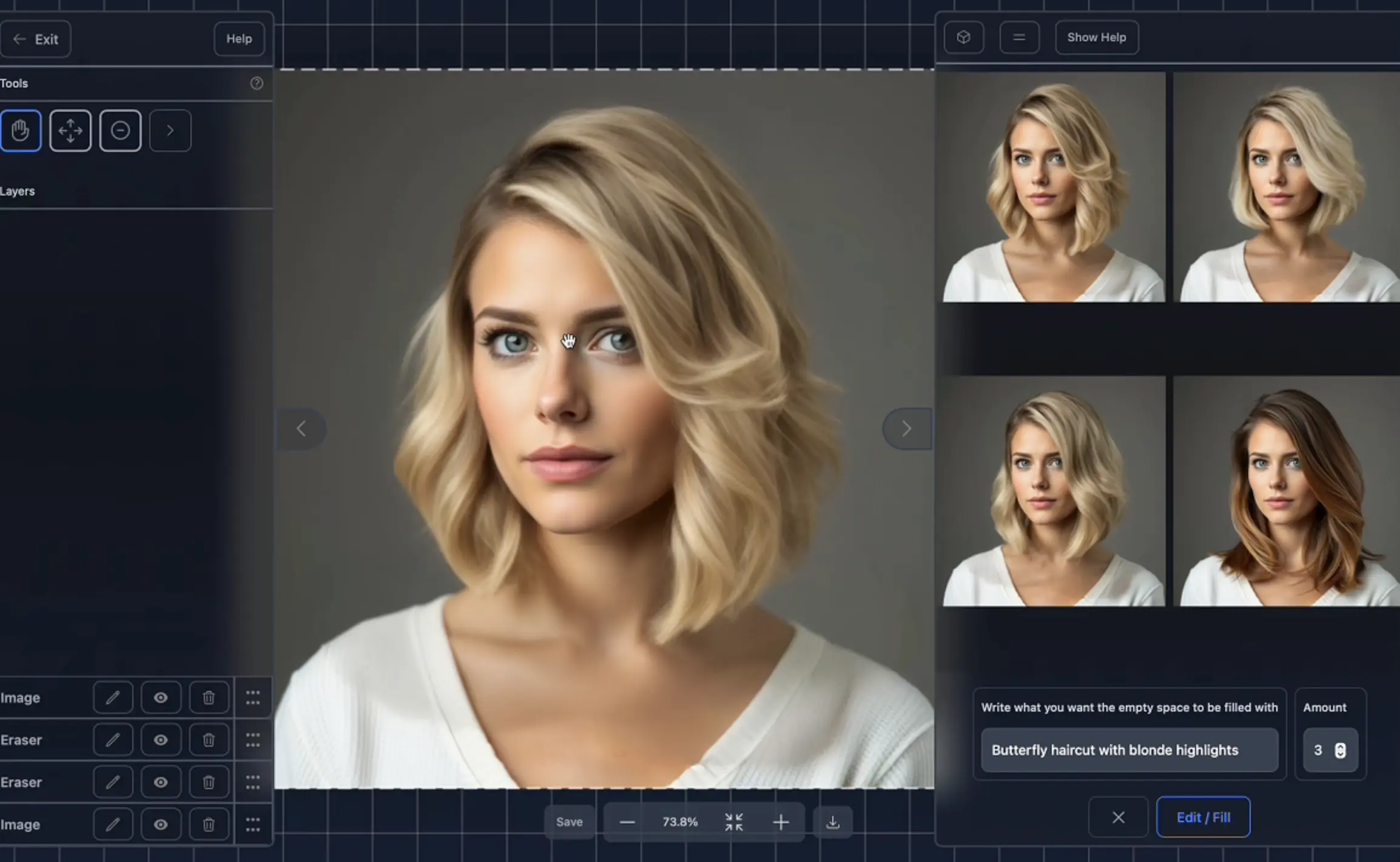 Multiple AI variations of new hairstyle